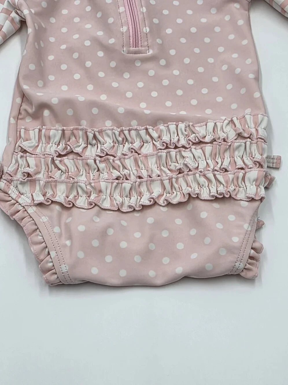 RuffleButts baby girl pink rashguard swimsuit size 3-6 months